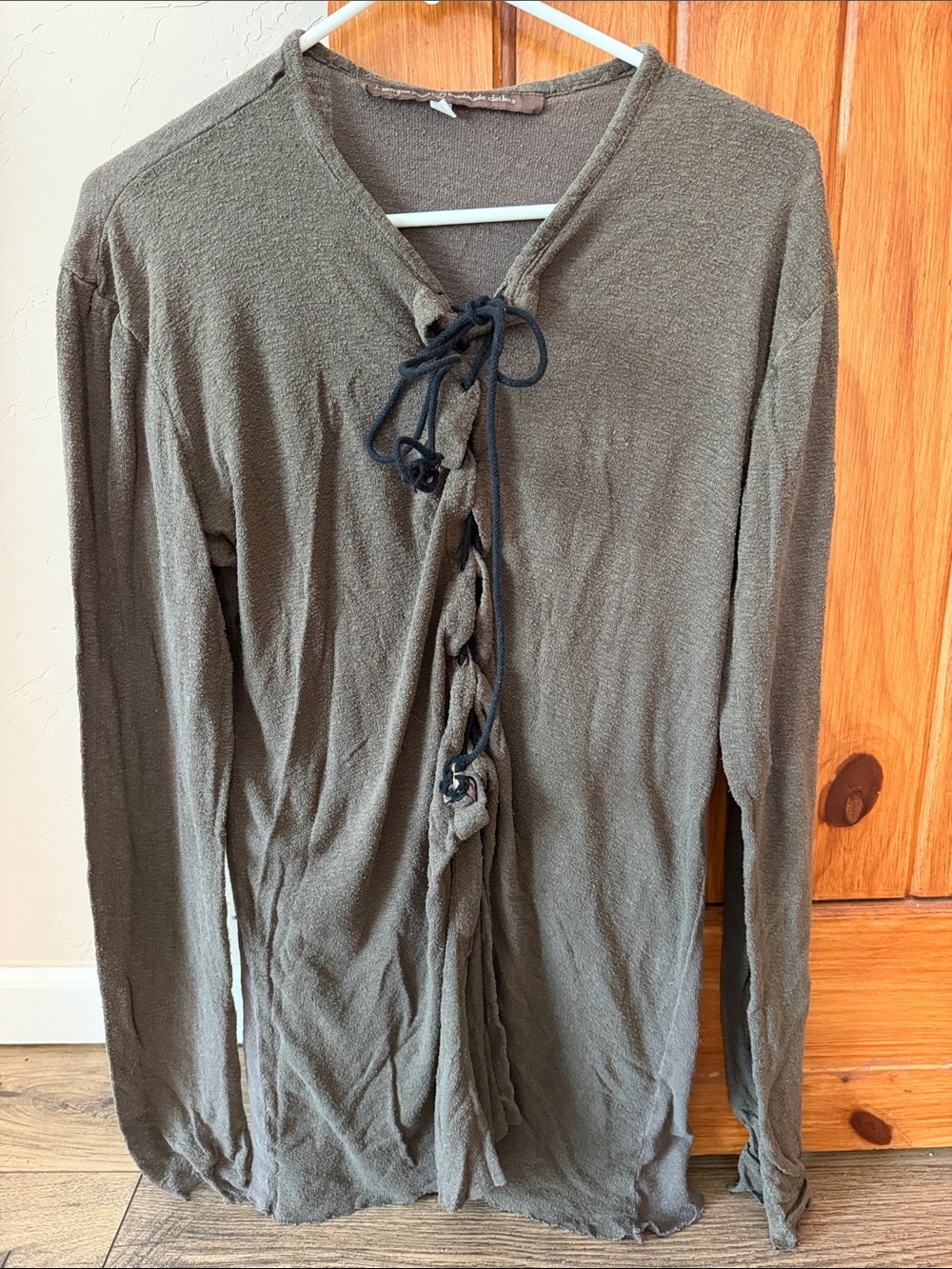 J. Morgan Puett Handmade Clothes Olive Lace Up Long Sleeve Top Fit M